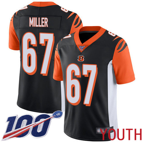 Cincinnati Bengals Limited Black Youth John Miller Home Jersey NFL Footballl #67 100th Season Vapor Untouchable->youth nfl jersey->Youth Jersey